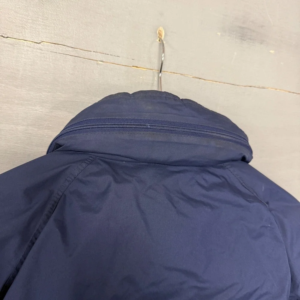 Vintage 80s Orvis Bomber Puff‎ Jacket Blue Full Zip Packable Hood Mens Medium